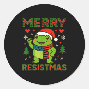 Adesivo Redondo Sapo Engraçado Feliz Resistmas Natal Retro Polític