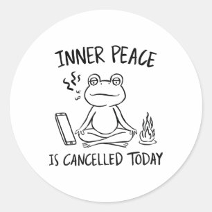 Adesivo Redondo Sapo Engraçado Meditação Yoga Meme Arte Ingênua Pa