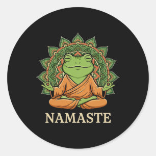 Adesivo Redondo Sapo Fofo Meditando Buda Namaste Mandala Zen Mi