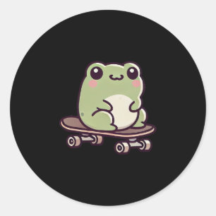 Adesivo Redondo Sapo Kawaii Em Um Skate Patinação Divertida