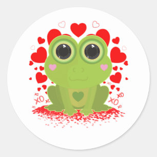 Adesivo Redondo Sapo Kawaii Fofo Corações XOXO Amor Animal