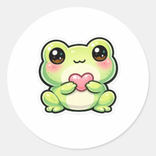 Adesivo Redondo Sapo Kawaii Fofo Segurando Coração