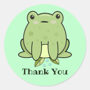 Adesivo Redondo Sapo Kawaii Verde Pastel Obrigado