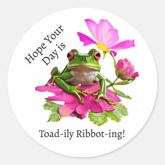 Adesivo Redondo Sapo ou Toad Pun em Flores Rosa (Frente)