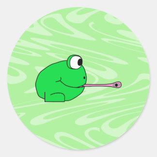 Adesivo Redondo Sapo pegando uma mosca.