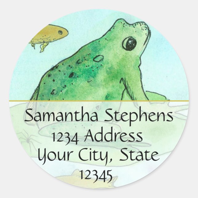 Adesivo Redondo Sapo Pond Goldfish Endereço para devolução de aqua (Frente)