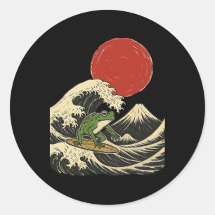 Adesivo Redondo Sapo Surfando Japonês