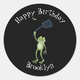 Adesivo Redondo Sapo verde engraçadinho com desenho clássico de an