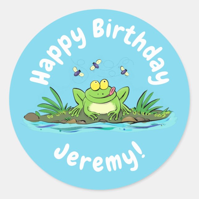 Adesivo Redondo Sapo verde engraçado com ilustração de cartoon de  (Frente)