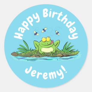 Adesivo Redondo sapo verde engraçado com ilustração de desenho 