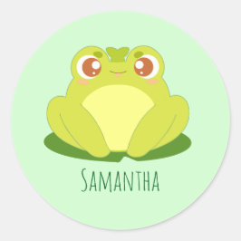 Adesivo Redondo Sapo Verde Sentado Na Folha