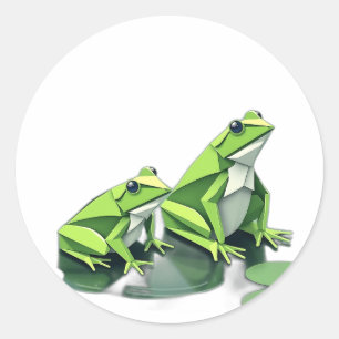 Adesivo Redondo Sapos Origami em Estilo Geométrico