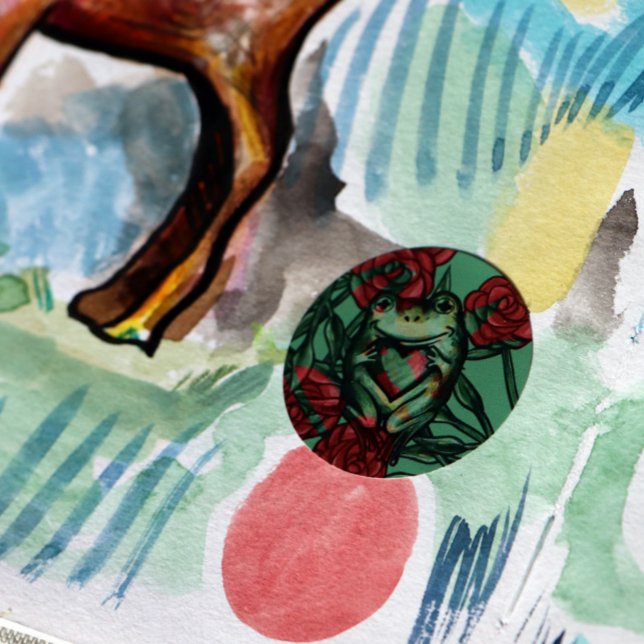 Adesivo Redondo Sapos Rosas Sapos rosa Padrão Rosey Froggy (Rosey Frog)