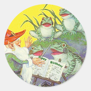 Adesivo Redondo Sapos Sticker Cantando Elf Dirige Música de Aniver