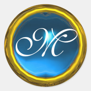 Adesivo Redondo SAPPHIRA MÁGICA MONOGRAMA amarelo azul vibrante br