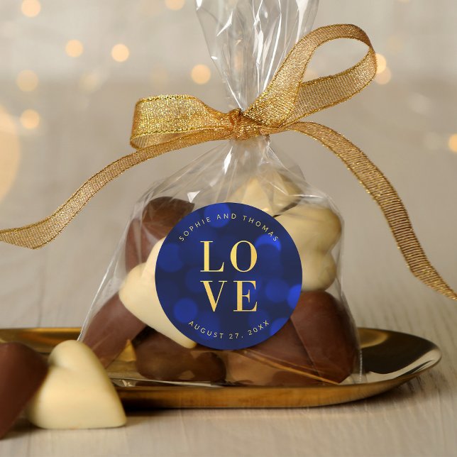 Adesivo Redondo Sapphire Blue Bokee Lights Faux Dourado Love (Criador carregado)