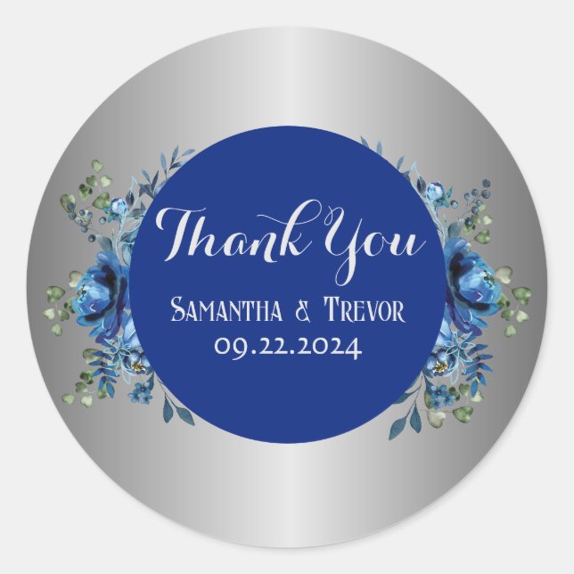 Adesivo Redondo Sapphire Serenade: Uma Sinfonia de Prata e Azul (Frente)