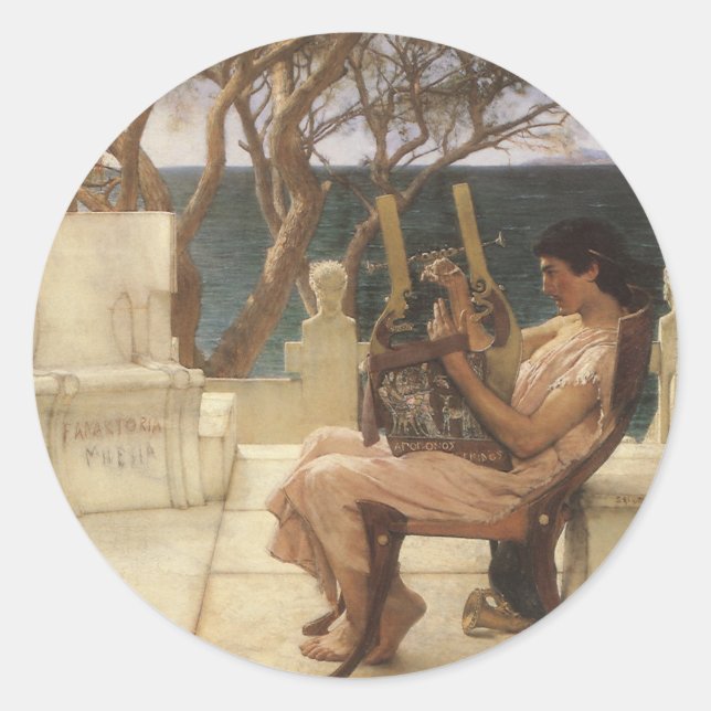 Adesivo Redondo Sappho e Alcaeus por Sir Lawrence Alma Tadema (Frente)