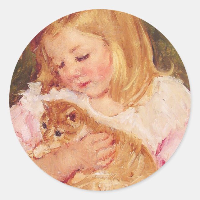 Adesivo Redondo Sara segurando um gato | Mary Cassatt (Frente)