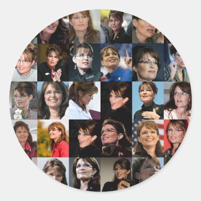 Adesivo Redondo Sarah Palin Collage Sticker Packs (Frente)