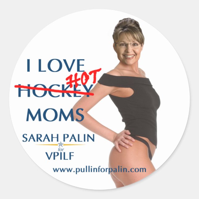 Adesivo Redondo Sarah Palin - I Love Hot(ckey) Mães Sticker (Frente)