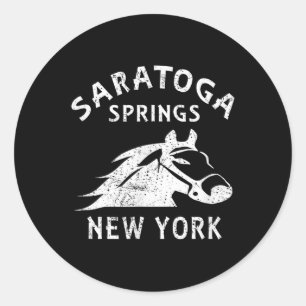 Adesivo Redondo Saratoga Springs Ny Cavalo Gráfico Vintage Corrida