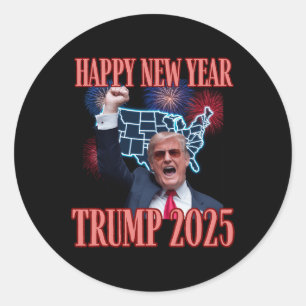 Adesivo Redondo Sarcastic Trump Feliz ano novo 2025 47º Presidente