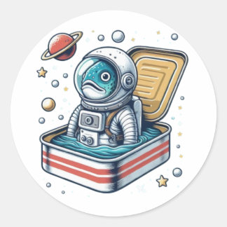 Adesivo Redondo Sardine Astronaut Retro Funny Sticker