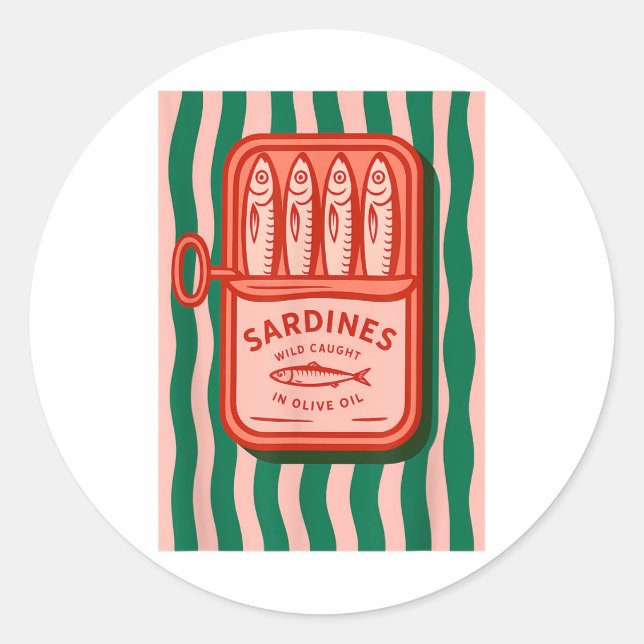 Adesivo Redondo Sardines Tinned Fish Retro Graphic Summer For Men  (Frente)