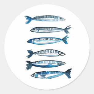 Adesivo Redondo Sardinha portuguesa aquarela