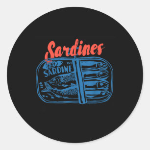 Adesivo Redondo Sardinhas Peixe Enlatado Gráfico Retro Para Homens