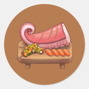 Adesivo Redondo Sashimi & Espetos de Salmão Delicioso