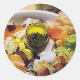 Adesivo Redondo Sashimi Salmon Tuna Fish Caviar Japonês