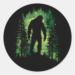 Adesivo Redondo Sasquatch De Pé-Grande Cercado Pelo Minimalista Da