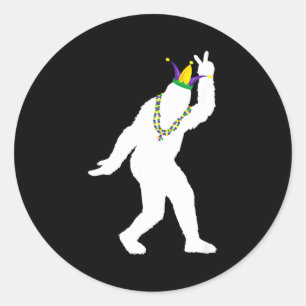 Adesivo Redondo Sasquatch mascarada mardi gras crente do pé grande