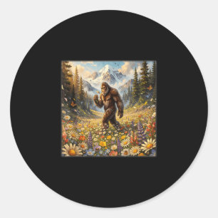 Adesivo Redondo Sasquatch no campo de flores de dente-de-leão bigf