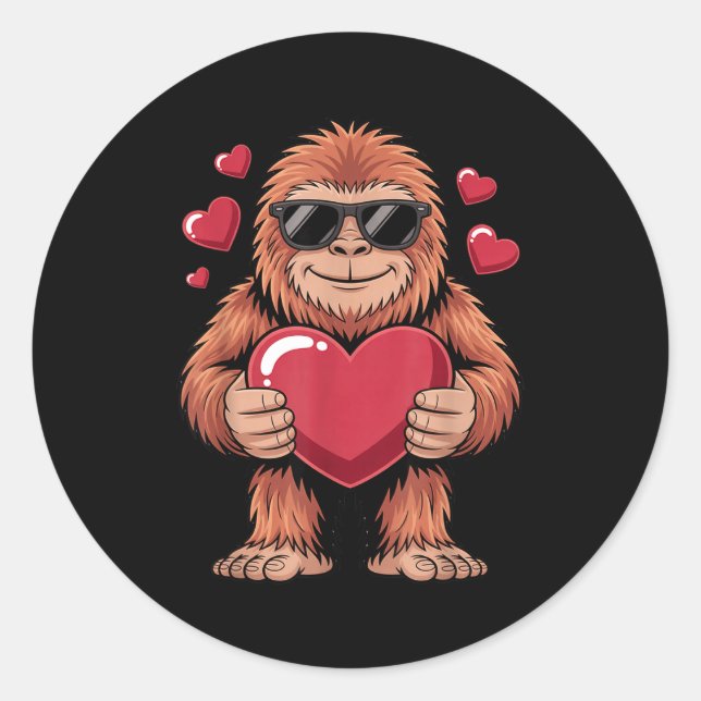 Adesivo Redondo Sasquatch Valentine's Day - Bigfoot Heart Sungles  (Frente)