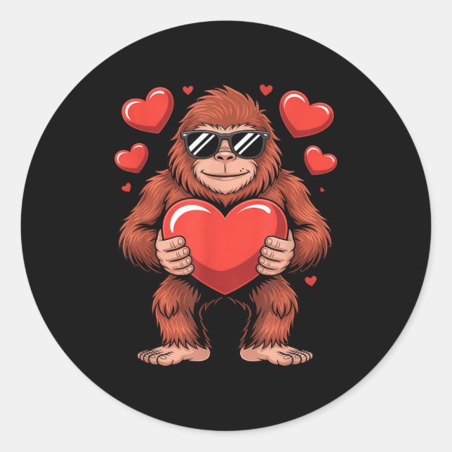 Adesivo Redondo Sasquatch Valentine's Day - Bigfoot Heart Sungles  (Frente)
