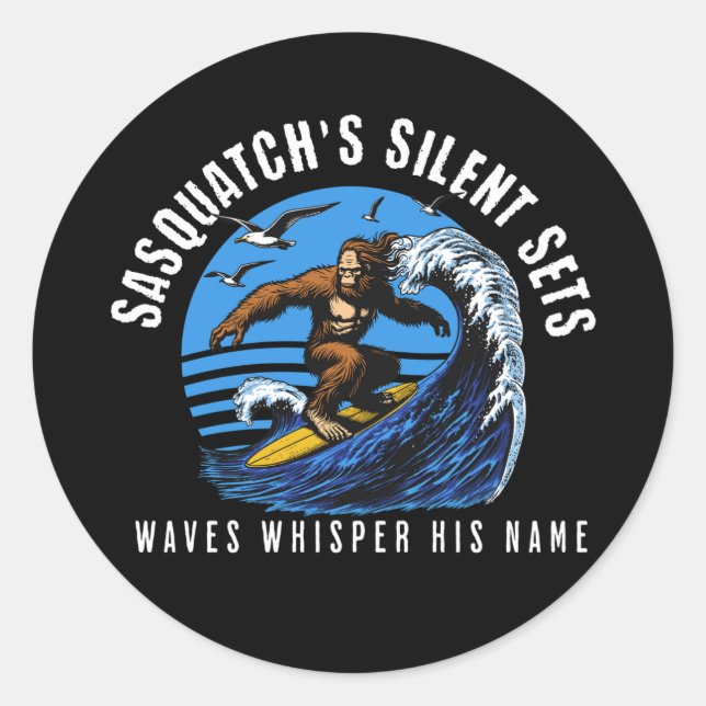 Adesivo Redondo Sasquatch's Silent Sets surfing Bigfoot Black (Frente)