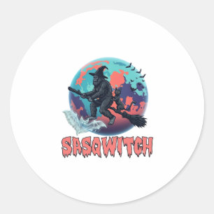Adesivo Redondo Sasqwitch Pé Grande Vassoura de Bruxa Gato Preto L