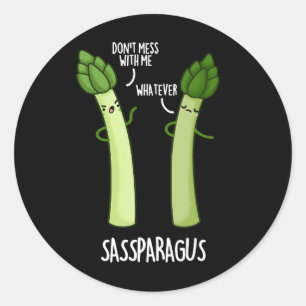 Adesivo Redondo Sassparagus Funny Asparagus Vegetable Pun Dark BG