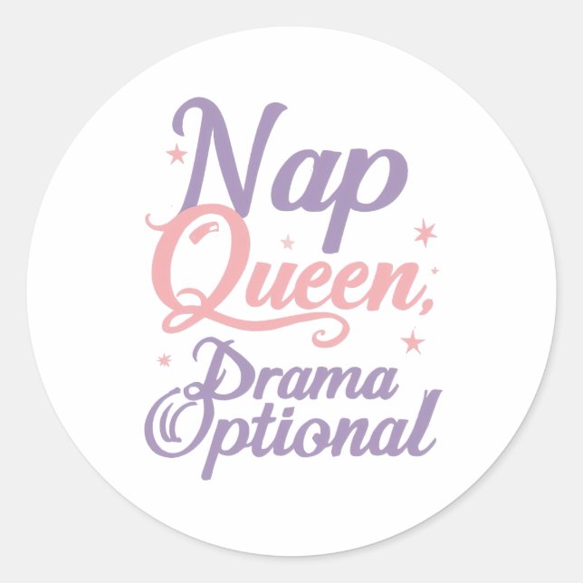 Adesivo Redondo Sassy "Nap Queen" Pastel Typography (Frente)