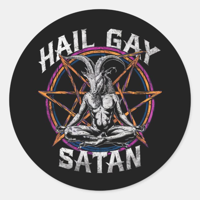 Adesivo Redondo Satã de granizo engraçada Gay LGBT Gótico Baphomet (Frente)