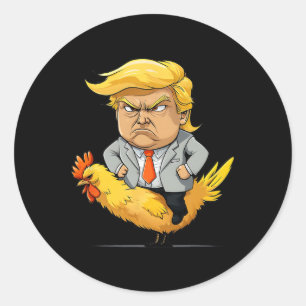 Adesivo Redondo Sátira de Jockey de Frango Trump - Humor Político