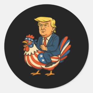 Adesivo Redondo Sátira de Trump Frango Jockey - Humor Político Eng