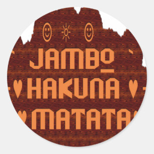 Adesivo Redondo Saudação Africana: Jambo Hakuna Matata Wood Design