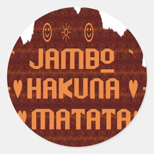 Adesivo Redondo Saudação Africana: Jambo Hakuna Matata Wood Design (Frente)