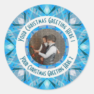 Adesivo Redondo Saudação de Foto Azul da Estrela de Natal Personal