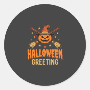 Adesivo Redondo Saudação de Halloween Bruxa Abóbora Design Vintage