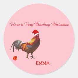 Adesivo Redondo Saudação de Natal de Frango Divertido